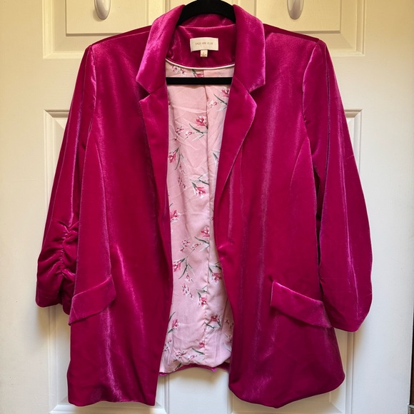 SKIES ARE BLUE Anthropologie Velvet Magenta Pink Blazer w Pockets womens size L - Picture 4 of 16